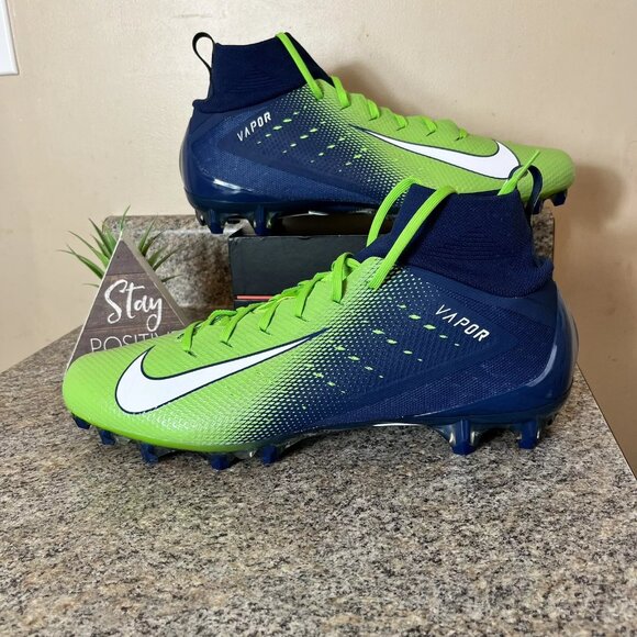 Nike Vapor Untouchable Pro 3 Cleats Seahawks Neon Green Navy AO3021-400 Size 16 - Picture 3 of 6